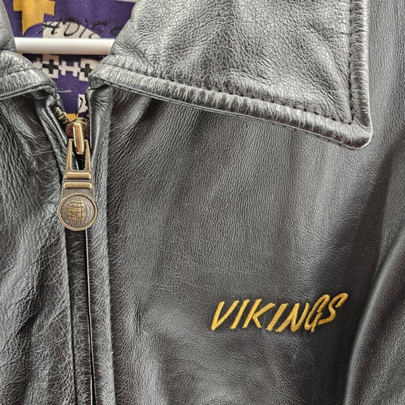 Minnesota Vikings Leather Jacket NFL Football Black Purple‎ Gold Carl GIII Banks - Picture 7 of 14